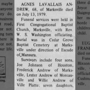 Agnes Lavallais Andrew (68) - obituary   part 1 of 2
